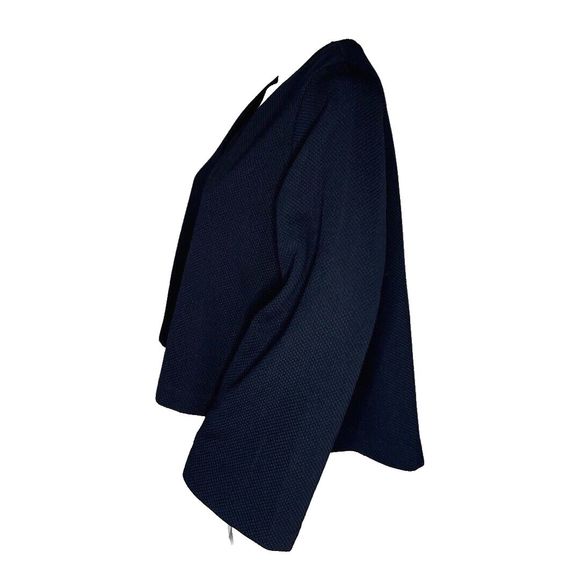 Zara Shirt Womens Small Navy Blue Textured Bell Sleeve Basic Neutral Minimalist - Picture 3 of 8